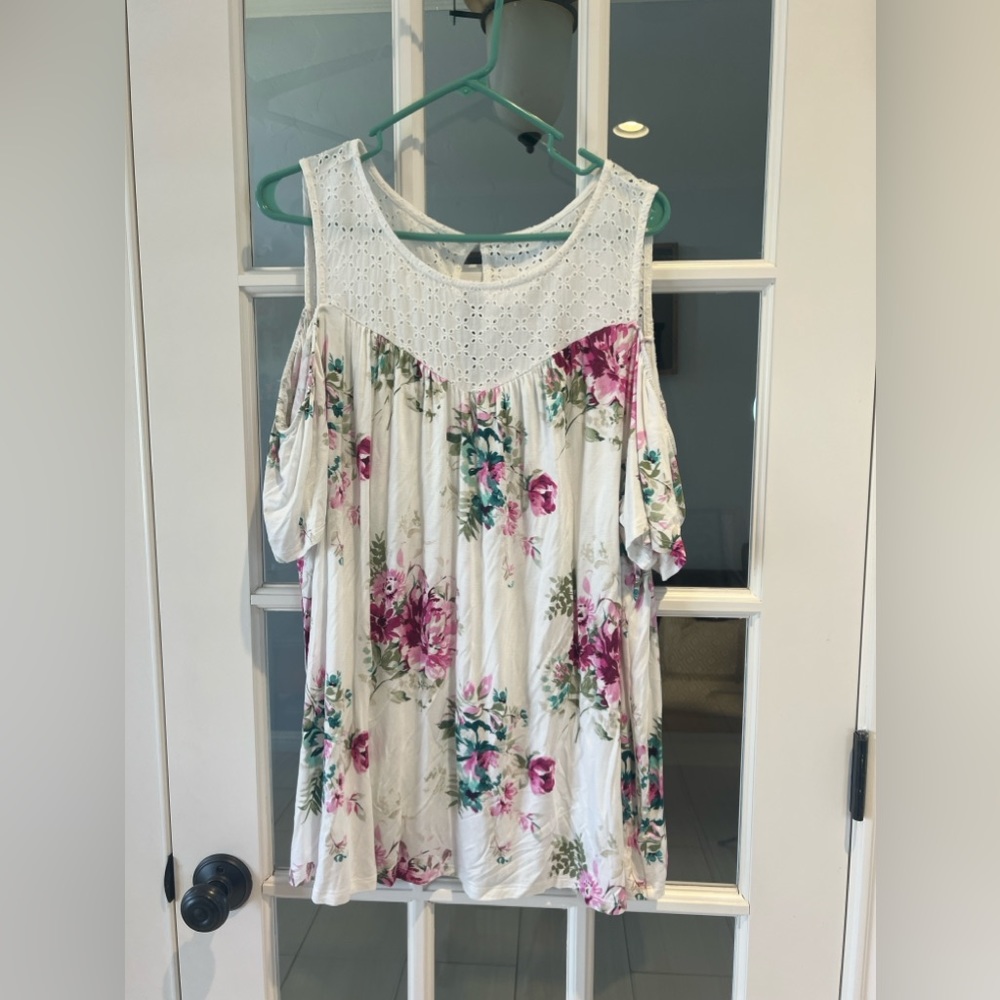 Torrid Open Shoulder Flowered Blouse
